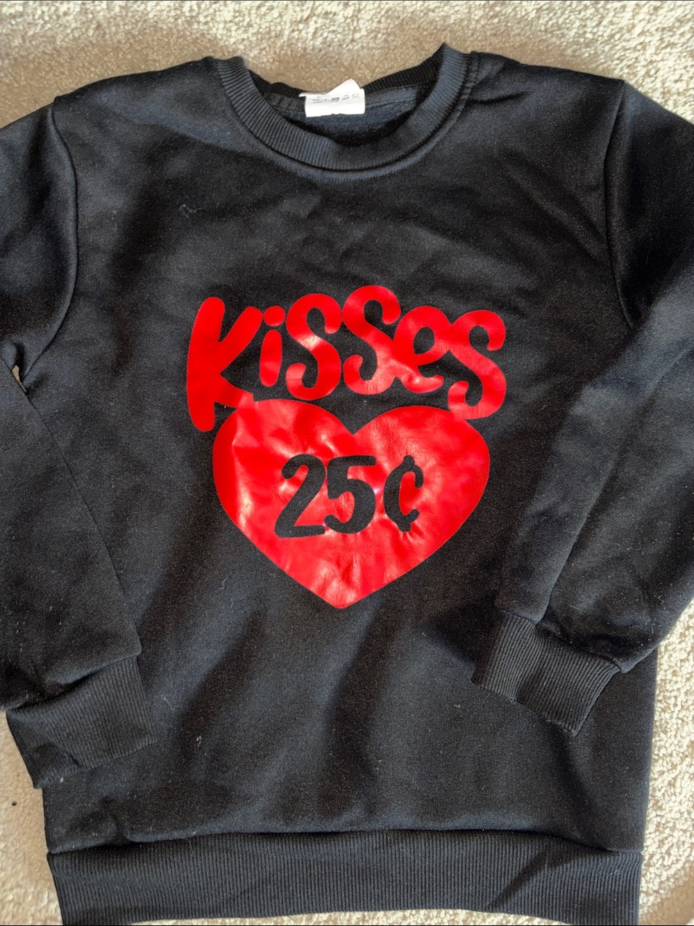 SHEIN Black Sweatshirt with Red Heart 'KISSES 25¢' Graphic